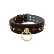 Motif with very impressive 10mm gold metal studs, featuring a carved round shield and a carved diamond shape with leather backing – KD01090/75/50/BR/12