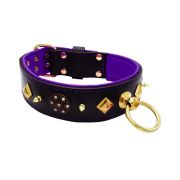 Motif with very impressive 10mm gold metal studs, a shield with 6 round rhinestones, and metal pyramids with leather backing – KD01091/70/50/BK/07