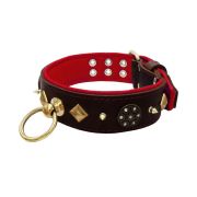 Motif with very impressive 10mm gold metal studs, a shield with 6 round rhinestones, and metal pyramids with leather backing – KD01091/70/50/BR/04