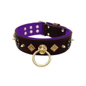 Motif with very impressive 10mm gold metal studs, a shield with 6 round rhinestones, and metal pyramids with leather backing – KD01091/70/50/BR/07
