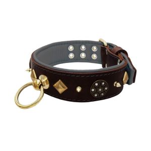Motif with very impressive 10mm gold metal studs, a shield with 6 round rhinestones, and metal pyramids with leather backing – KD01091/70/50/BR/12