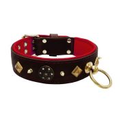 Motif with very impressive 10mm gold metal studs, a shield with 6 round rhinestones, and metal pyramids with leather backing – KD01091/75/50/BR/04