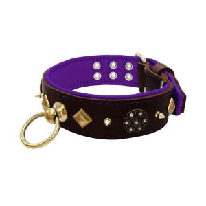 Motif with very impressive 10mm gold metal studs, a shield with 6 round rhinestones, and metal pyramids with leather backing – KD01091/75/50/BR/07