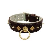 Motif with very impressive 10mm gold metal studs, a shield with 6 round rhinestones, and metal pyramids with leather backing – KD01091/75/50/BR/09