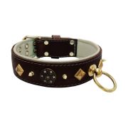 Motif with very impressive 10mm gold metal studs, a shield with 6 round rhinestones, and metal pyramids with leather backing – KD01091/75/50/BR/09