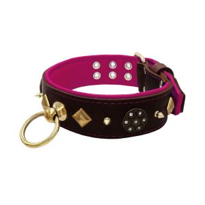 Motif with very impressive 10mm gold metal studs, a shield with 6 round rhinestones, and metal pyramids with leather backing – KD01091/75/50/BR/13