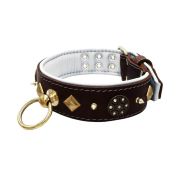 Motif with very impressive 10mm gold metal studs, a shield with 6 round rhinestones, and metal pyramids with leather backing – KD01091/80/50/BR/02
