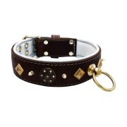 Motif with very impressive 10mm gold metal studs, a shield with 6 round rhinestones, and metal pyramids with leather backing – KD01091/80/50/BR/02