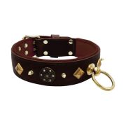 Motif with very impressive 10mm gold metal studs, a shield with 6 round rhinestones, and metal pyramids with leather backing – KD01091/80/50/BR/08