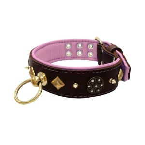 Motif with very impressive 10mm gold metal studs, a shield with 6 round rhinestones, and metal pyramids with leather backing – KD01091/80/50/BR/10