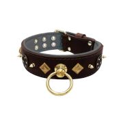 Motif with very impressive 10mm gold metal studs, a shield with 6 round rhinestones, and metal pyramids with leather backing – KD01091/80/50/BR/12
