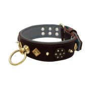 Motif with very impressive 10mm gold metal studs, a shield with 6 round rhinestones, and metal pyramids with leather backing – KD01091/80/50/BR/12