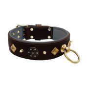 Motif with very impressive 10mm gold metal studs, a shield with 6 round rhinestones, and metal pyramids with leather backing – KD01091/80/50/BR/12