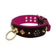 Motif with very impressive 10mm gold metal studs, a shield with 6 round rhinestones, and metal pyramids with leather backing – KD01091/80/50/BR/13