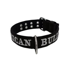 Collar de perro de poliamida con triple correa y bordado, 5cm – KI01007/65/50/BK/01