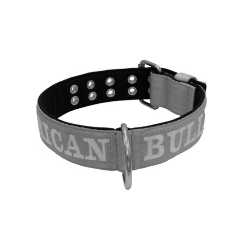 Dog Collar from Polyamide with Triple Strap, Embroidery, and Neoprene, 5cm Width – KI01007/65/50/GY/01