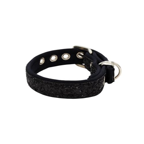 Dog Collar with Glitter Fabric 2,5cm, Strap, and Neoprene Lining – KI01013/45/25/BK/01
