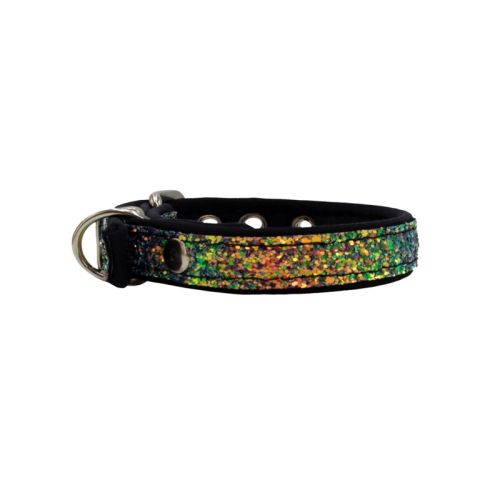 Dog Collar with Glitter Fabric 2,5cm, Strap, and Neoprene Lining – KI01013/45/25/GO/01