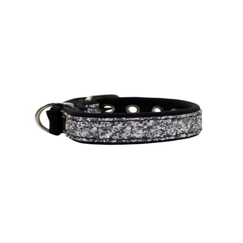 Dog Collar with Glitter Fabric 2,5cm, Strap, and Neoprene Lining – KI01013/45/25/SL/01